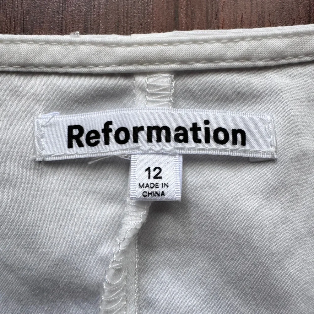 Reformation White V-Neck Puff Sleeve Button Front Top Blouse Sz 12 Cottagecore